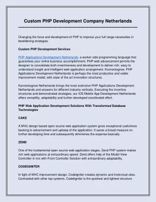 Custom PHP Development Company Netherlands