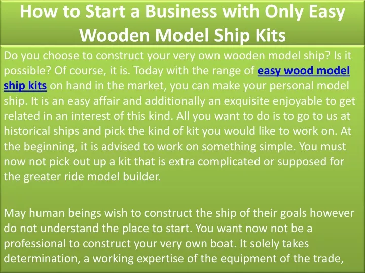 how to start a business with only easy wooden model ship kits