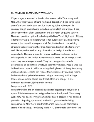 SERVICES BY TEMPORARY WALL NYC
