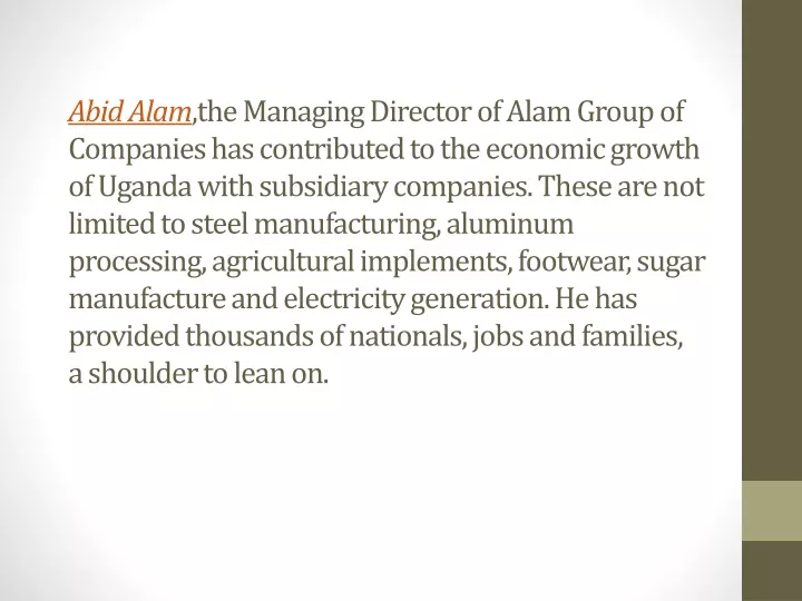 abid alam the managing director of alam group