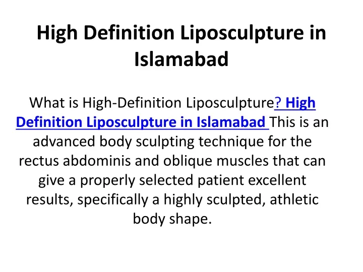high definition liposculpture in islamabad