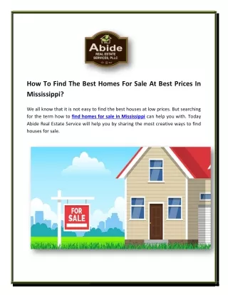 How To Find The Best Homes For Sale At Best Prices In Mississippi?