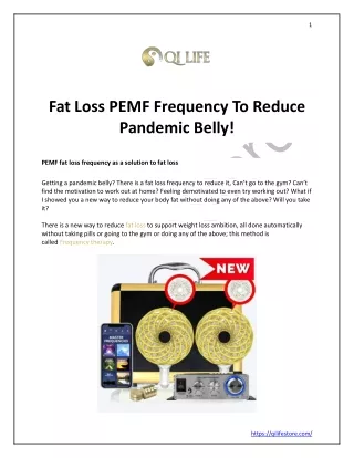 Fat Loss PEMF Frequency To Reduce Pandemic Belly