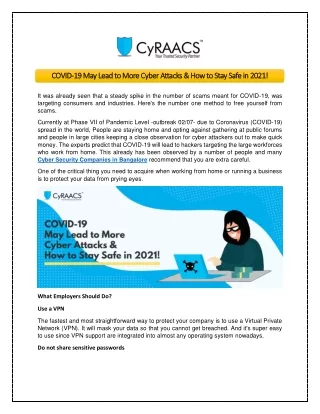 COVID-19 May Lead to More Cyber Attacks & How to Stay Safe in 2021!