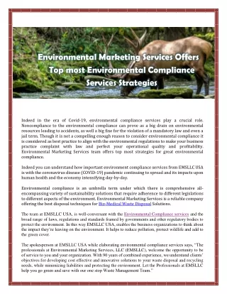 Environmental Marketing Services Offers Top most Environmental Compliance Services Strategies