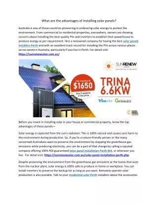 what are the advantages of installing solar panels