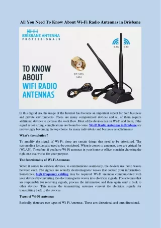 All You Need To Know About Wi-Fi Radio Antennas in Brisbane