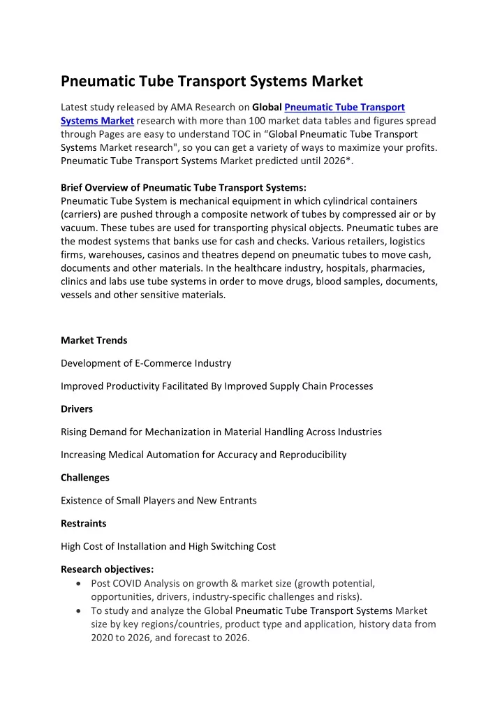 pneumatic tube transport systems market