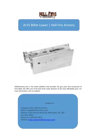 Ar15 Billet Lower | Hell Fire Armory
