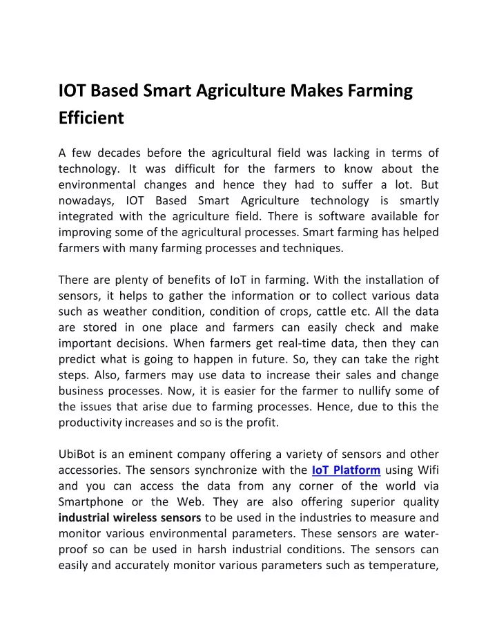 iot based smart agriculture makes farming