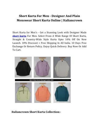 Short Kurta For Men - Designer And Plain Menswear Short Kurta Online | Italiancr