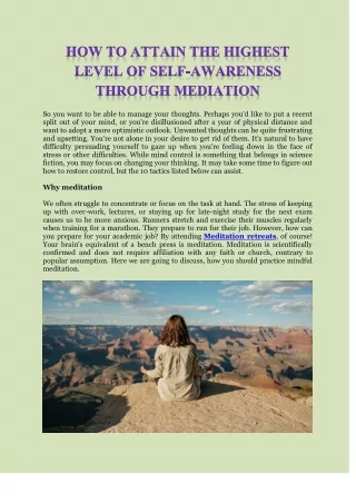 Highest Level of Self-Awareness through Mediation