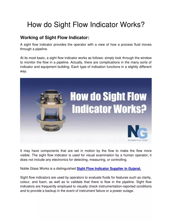 how do sight flow indicator works