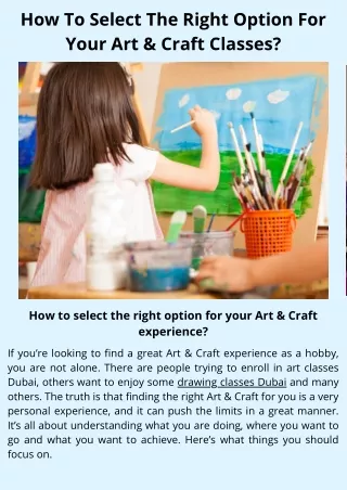 How To Select The Right Option For Your Art & Craft Classes
