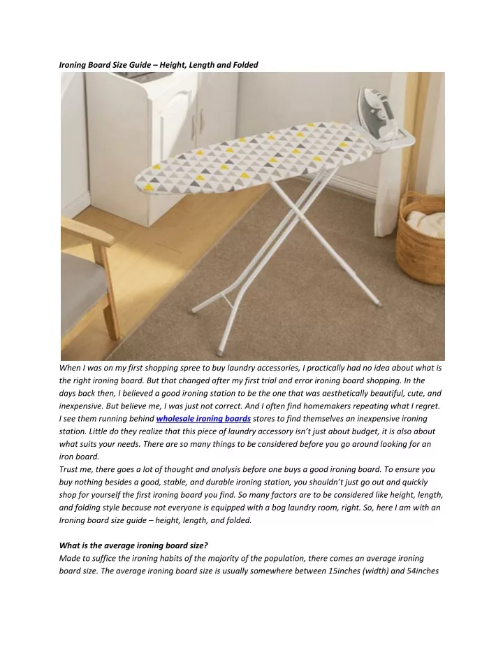 ironing board size guide height length and folded