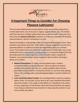 4 Important Things To Consider For Choosing Pleasure Lubricants!