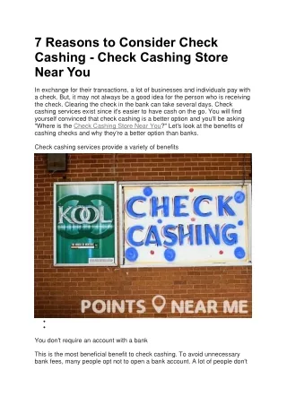 7 reasons to consider check cashing check cashing
