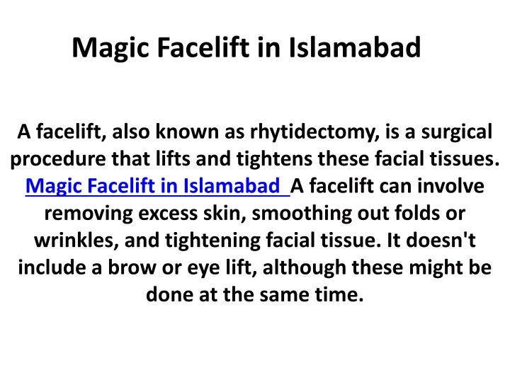 magic facelift in islamabad