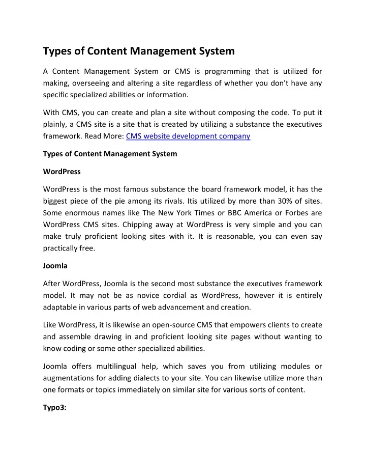 types of content management system