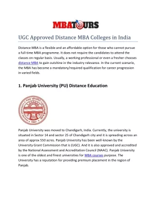 UGC Approved Distance MBA Colleges in India
