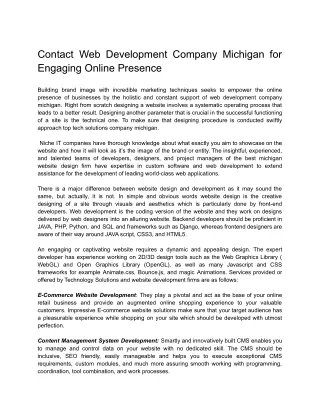 Contact Web Development Company Michigan for Engaging Online Presence