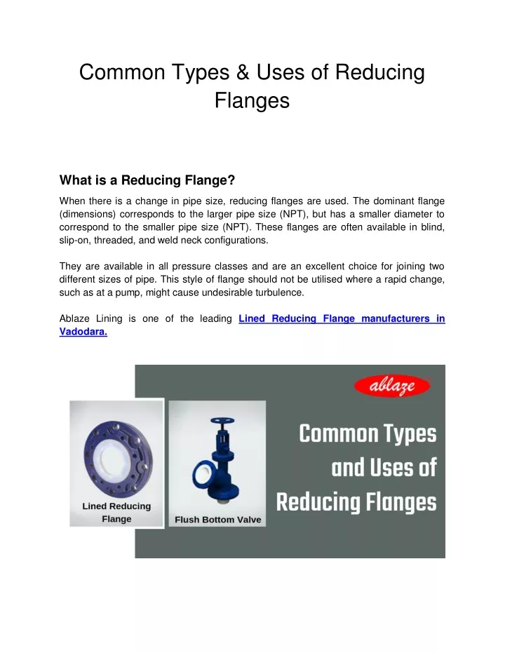 common types uses of reducing flanges