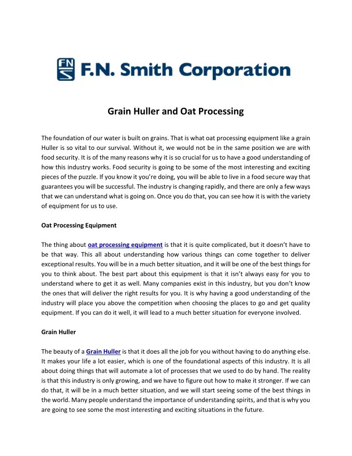 grain huller and oat processing