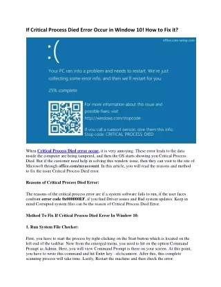 if critical process died error occur in window