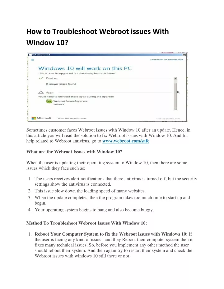 how to troubleshoot webroot issues with window 10