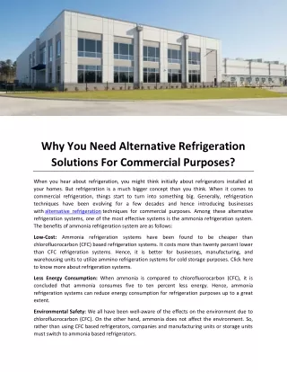 Why You Need Alternative Refrigeration Solutions For Commercial Purposes