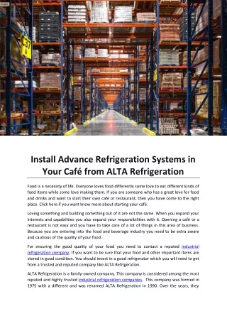 Install Advance Refrigeration Systems in Your Café from ALTA Refrigeration