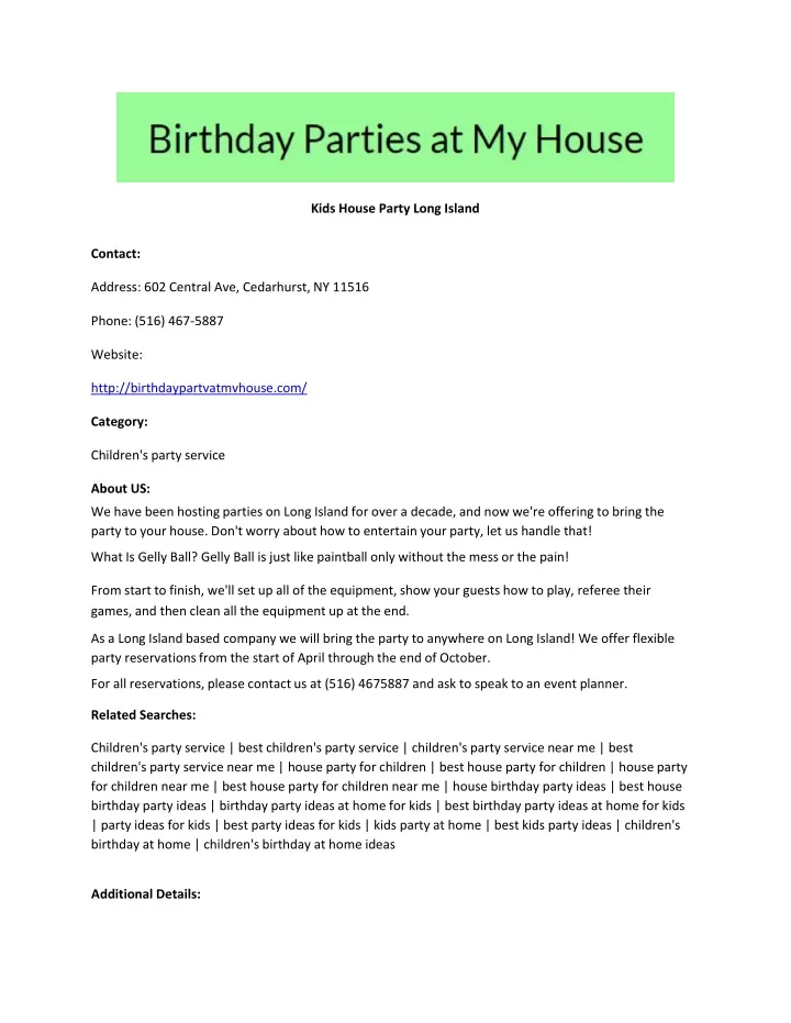 kids house party long island
