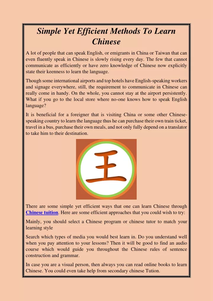 simple yet efficient methods to learn chinese