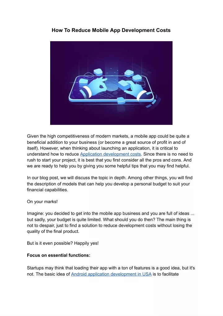how to reduce mobile app development costs