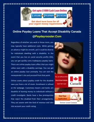 Online Payday Loans That Accept Disability Canada @Paydayrooster.Com