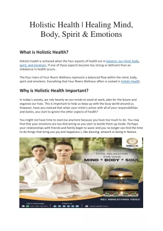 Holistic Health Healing Mind, Body, Spirit & Emotions