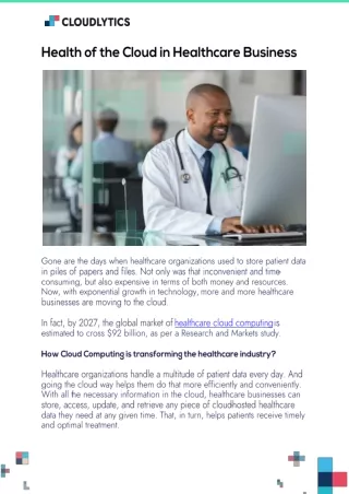 Health of the cloud in healthcare business
