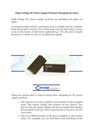 high voltage dc power supply products changing