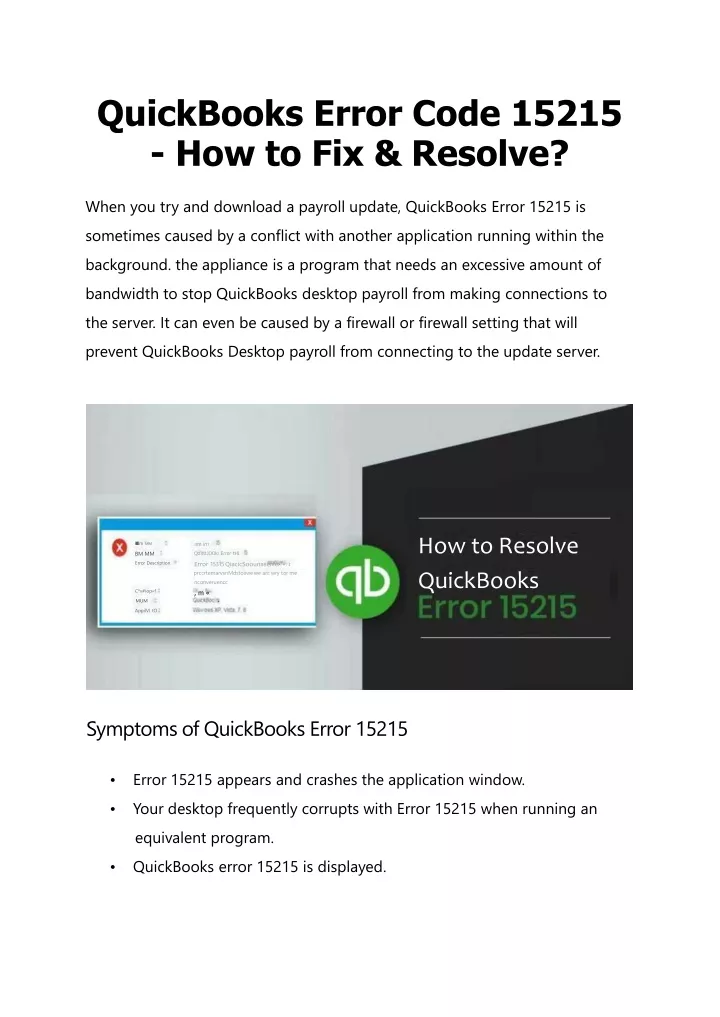 quickbooks error code 15215 how to fix resolve