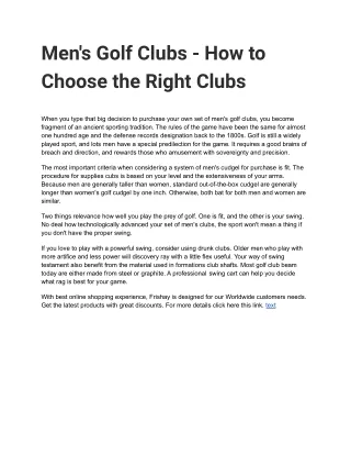 Men's Golf Clubs - How to Choose the Right Clubs