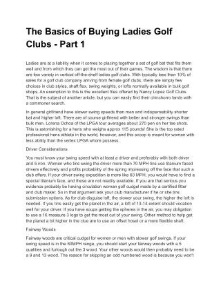 The Basics of Buying Ladies Golf Clubs - Part 1