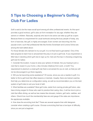 5 Tips to Choosing a Beginner's Golfing Club For Ladies