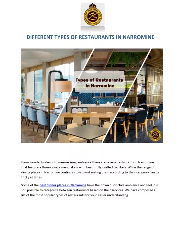 different types of restaurants in narromine