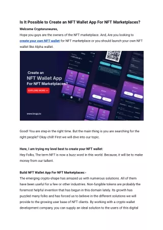 Is It Possible to Create an NFT Wallet App For NFT Marketplaces