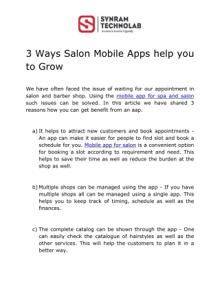 3 Process Salon Mobile Apps help you to Grow