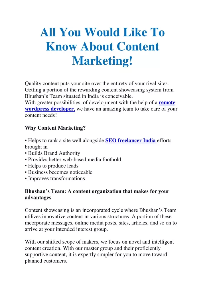 all you would like to know about content marketing