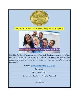 Dental Treatment List In Auckland  Fastbraces.co.nz