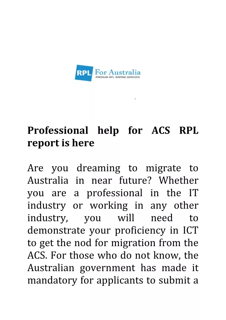 professional help for acs rpl report is here