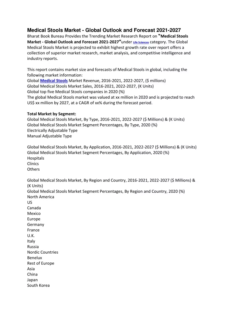 medical stools market global outlook and forecast
