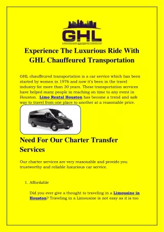 Experience The Luxurious Ride With GHL Chauffeured Transportation
